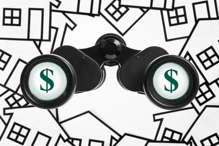 Binoculars and Home Sign, concept of Business successの写真素材