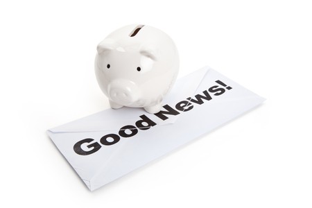 Good News and Piggy Bank, concept of Successの写真素材