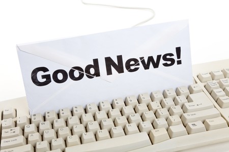 Good News and computer keyboard, concept of emailの写真素材