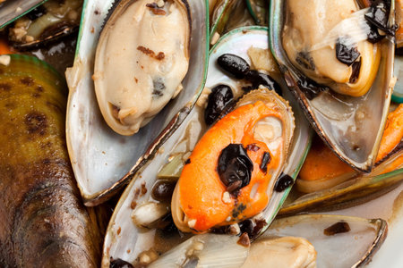 Cooked Mussel close up for background
