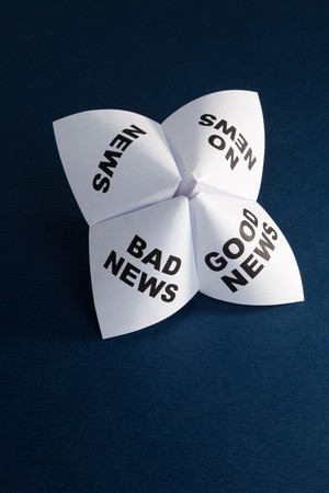Paper Fortune Teller, Good News; Bad News; No News; News, concept of business decisionの写真素材