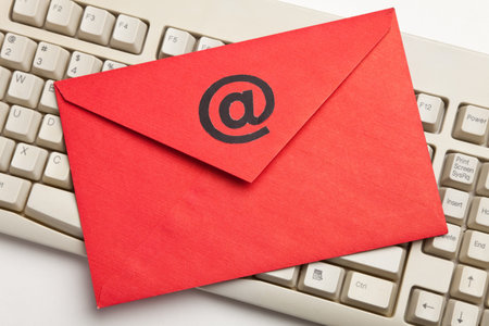 Red Envelope with @ Symbol, concept of E-Mail