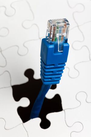 Puzzle and Network Cable, business concept of Solutionの写真素材