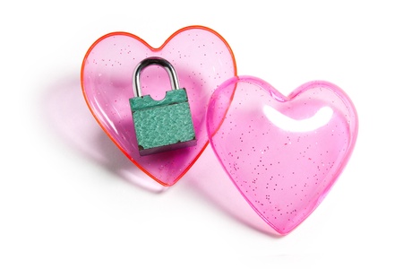 Pink heart and lock, love concept の写真素材