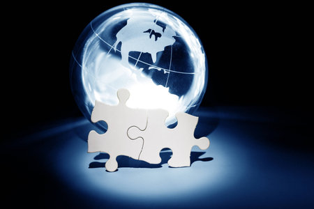 Globe and White Puzzle, business concept 