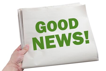 Good News, Newspaper with white backgroundの写真素材