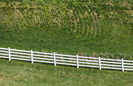 White Fence and Pasture for backgroundの写真素材