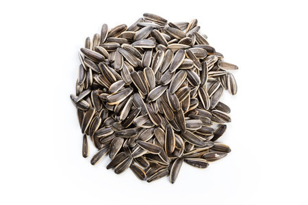 Sunflower seeds with white background.
