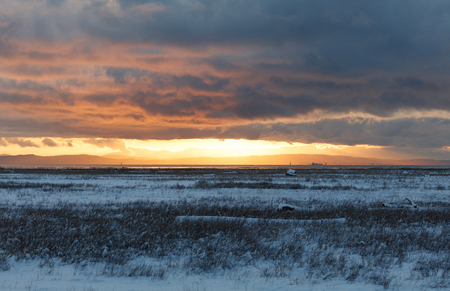 cloudscape at sunset view from Brunswick Point in Delta, BC  Canada, 2017の写真素材