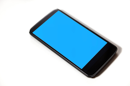 showing smartphone with blue screen. Isolated on white backgroundの写真素材