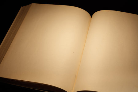 Blank white pages in an open hardcover book.