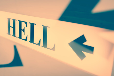 sign of word hell and direction arrowの写真素材