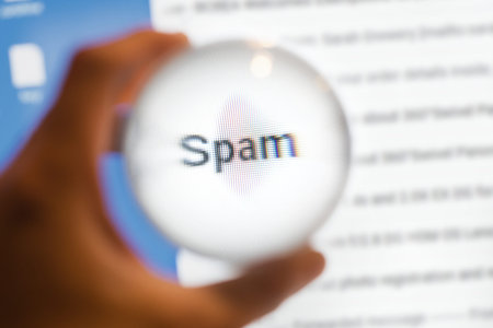 Crystal ball magnify word spam, email concept.