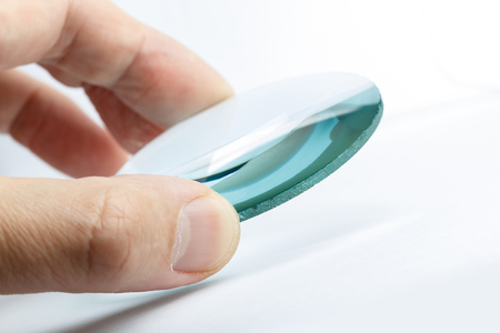 Optical convex lens, glass lens close up.の写真素材