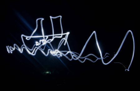 Abstract light trails - picture of shipの写真素材