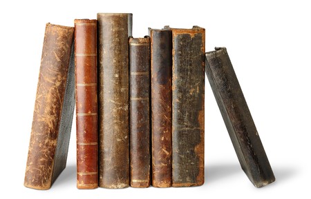 Old books isolated on whiteの写真素材