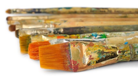 Collection of paint brushes isolated on whiteの写真素材