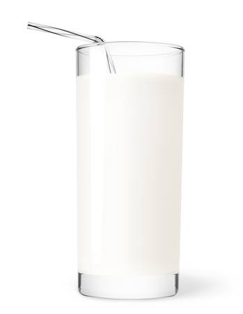 Glass of milk isolated on whiteの写真素材