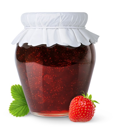 Strawberry jam isolated on whiteの写真素材