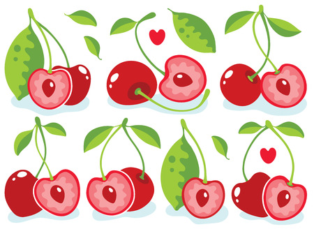 Heart-shaped cherries vector illustrationのイラスト素材