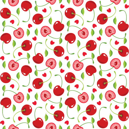  seamless pattern with cherries and heartsのイラスト素材
