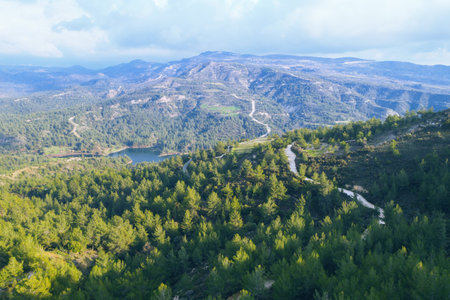Water storage in Cyprus, Arminou dam in Paphos forestの写真素材