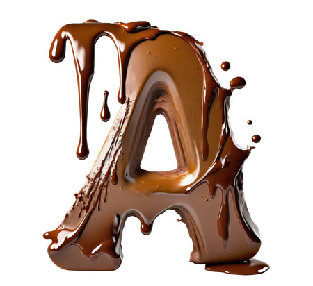 Melt chocolate alphabet, letter A cut out on white background, generative AI illustrationの素材