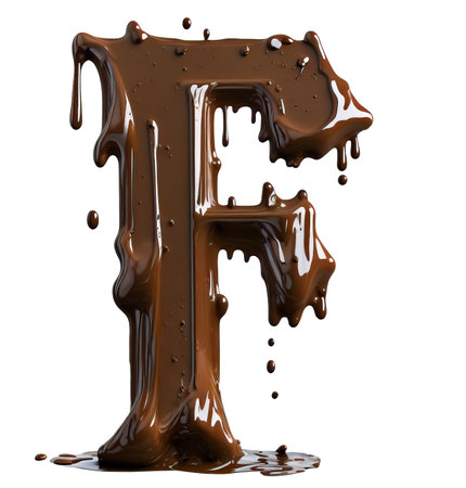 Melt chocolate alphabet, letter F isolated on white, generative AI realistic illustrationの素材