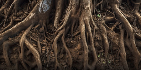 Growing tree roots, generative AI realistic illustrationの素材
