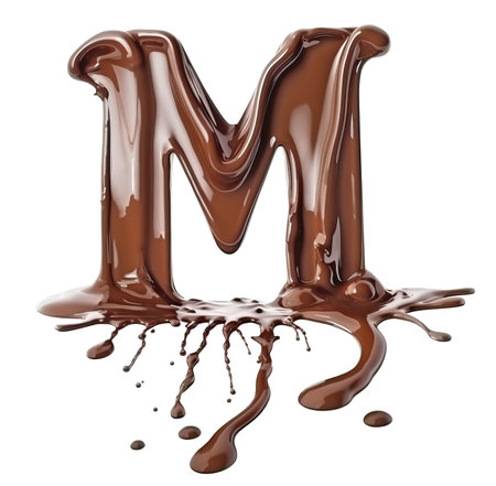 Letter M made with melting chocolate on white background, generative AI illustrationの素材
