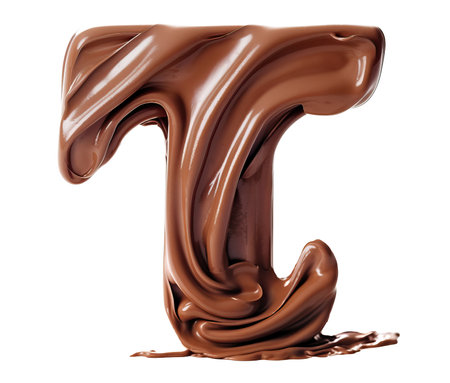 Chocolate letter T isolated on white background, generative AI illustrationの素材