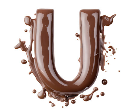 Chocolate letter U isolated on white background, top view, generative AI realistic illustrationの素材