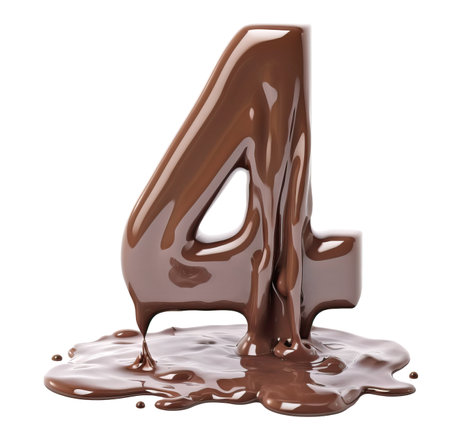 Melting number 4 made of chocolate isolated on white, generative AI illustrationの素材