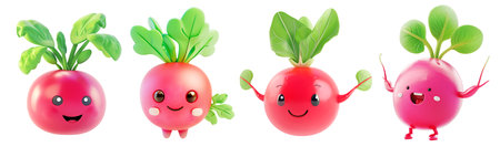 Radish cartoon characters, collection isolated on white backgroundの素材
