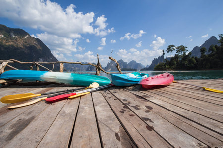 View of resort in Ratchaprapha Dam, Khao Sok National Park, Surat Thani Province, Thailand.のeditorial素材