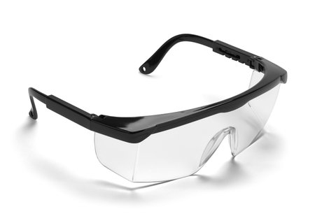 Black Plastic Protective Work Glasses Isolated on a White Background.の写真素材
