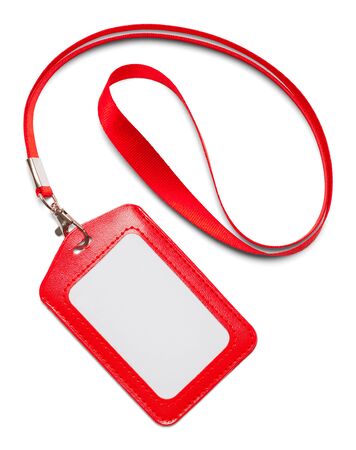 Red Leather Lanyard Isolated on White Background.の写真素材