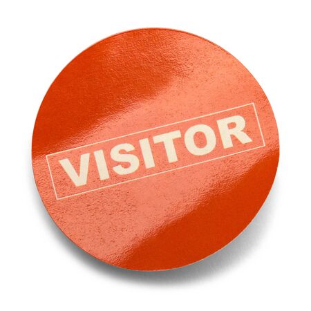 Round Red Visitor Sticker Isolated on White Background.の写真素材