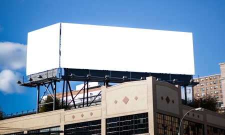 Big white double billboard in big city  の写真素材