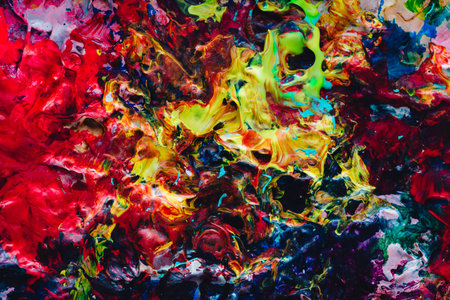 macro close up of different color oil paint. colorful acrylic. modern art concept. . palette