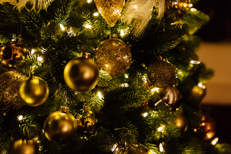 Closeup of Christmas-tree decorationsの写真素材