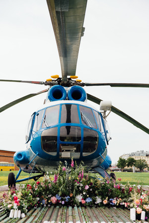 Wedding arch for registration on the helipad.の写真素材