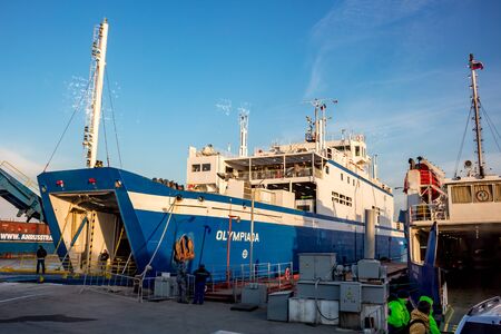 KERCH, CRIMEA - OCT. 2014: Port Krym. Kerchenskaya ferry crossing. Ferry "Olympiada"のeditorial素材