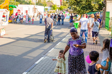 Borovsk, Russia - August 18, 2018: Celebration of the 660th anniversary of the city of Borovsk. Festivities, People on the streetのeditorial素材
