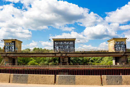 Obninsk, Russia - August 2020: Old dam on the Protva riverのeditorial素材
