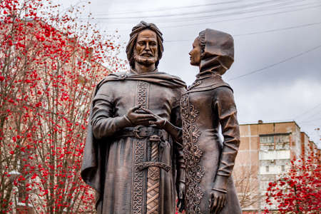 Obninsk, Russia - November 18, 2017: Monument to the Holy Pious Prince Peter and Princess Febronia of Murom (Fevronia Muromskie) - Orthodox patrons of the family, love and fidelityのeditorial素材