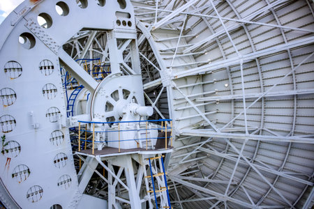 Radio telescopic antenna round, radio astronomy observatory