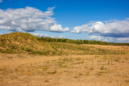 Sand quarry landscape, beautiful view of the sandy terrainの写真素材