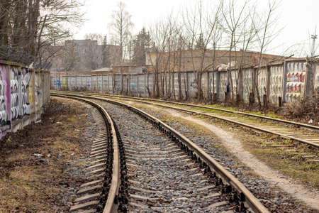 Industrial zone with fences and railwaysの写真素材
