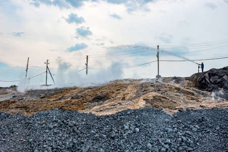 Quenching of blast furnace slag at the iron foundry. TULA, RUSSIAの写真素材
